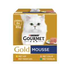 Purina GOURMET Gold Mousse -Kattenbenodigdheden Winkel gourmet gold mousse kip zalm niertjes konijn 8 x 85 gram 137992 1000 none